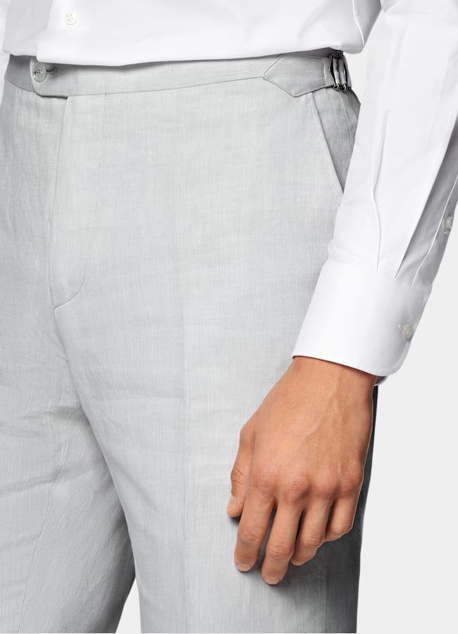 SUITSUPPLY Summer Linen Cotton by Di Sondrio, Italy  Light Grey Tailored Fit Havana Suit