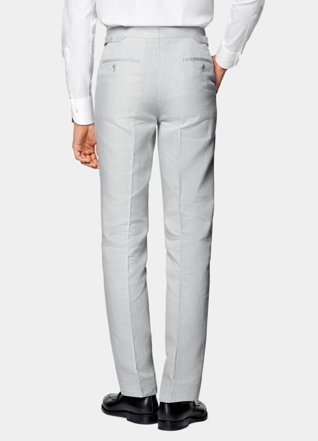 SUITSUPPLY Summer Linen Cotton by Di Sondrio, Italy  Light Grey Tailored Fit Havana Suit