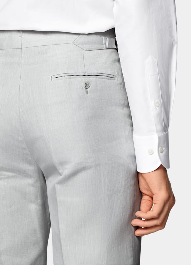 SUITSUPPLY Summer Linen Cotton by Di Sondrio, Italy  Light Grey Tailored Fit Havana Suit