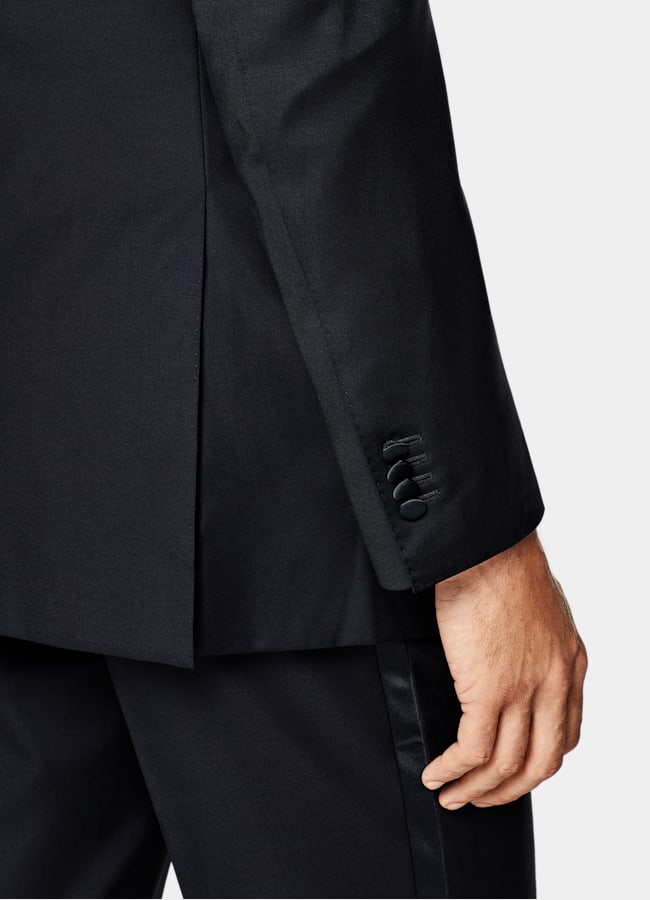 SUITSUPPLY All Season Pure S110's Wool by Vitale Barberis Canonico, Italy Navy Three-Piece Tailored Fit Havana Tuxedo