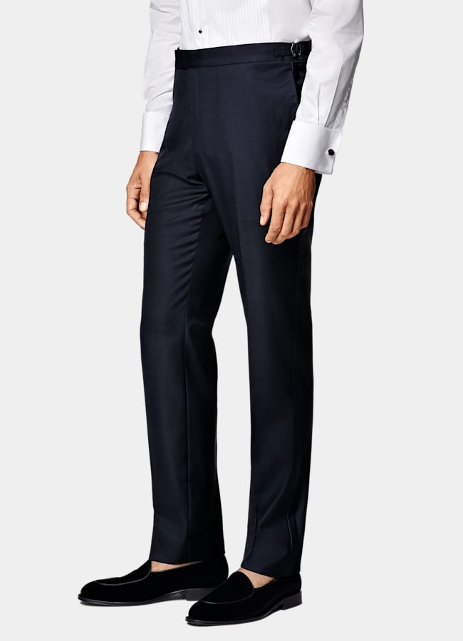 SUITSUPPLY All Season Pure S110's Wool by Vitale Barberis Canonico, Italy Navy Three-Piece Tailored Fit Havana Tuxedo