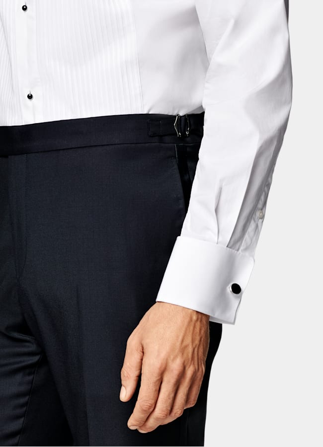 SUITSUPPLY All Season Pure S110's Wool by Vitale Barberis Canonico, Italy Navy Three-Piece Tailored Fit Havana Tuxedo