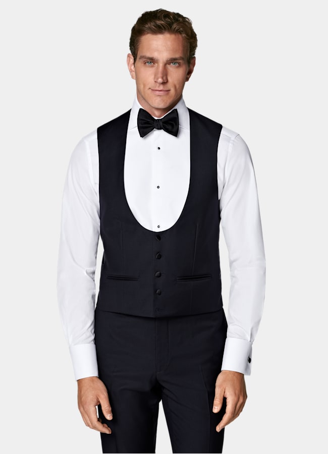 SUITSUPPLY All Season Pure S110's Wool by Vitale Barberis Canonico, Italy Navy Three-Piece Tailored Fit Havana Tuxedo