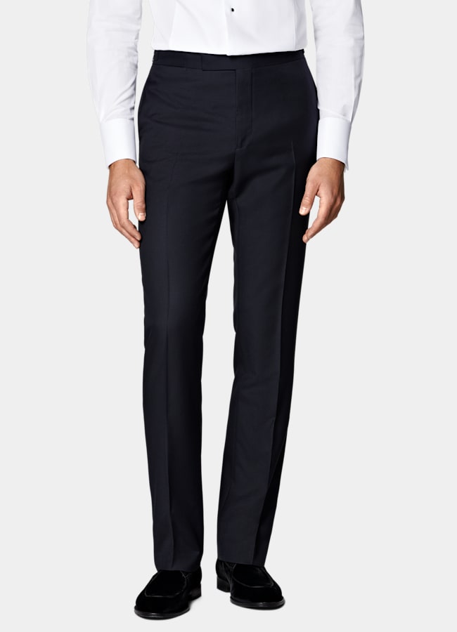 SUITSUPPLY All Season Pure S110's Wool by Vitale Barberis Canonico, Italy Navy Three-Piece Tailored Fit Havana Tuxedo