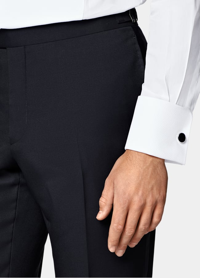 SUITSUPPLY All Season Pure S110's Wool by Vitale Barberis Canonico, Italy Navy Three-Piece Tailored Fit Havana Tuxedo