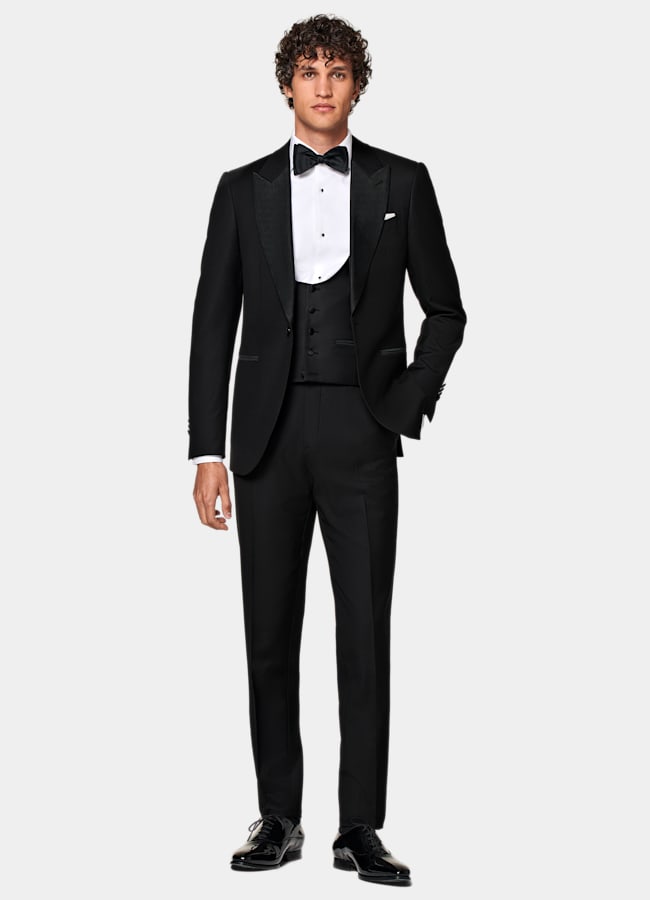 SUITSUPPLY All season Pure laine S110 par Vitale Barberis Canonico, Italie Smoking Lazio trois pièces coupe Tailored noir