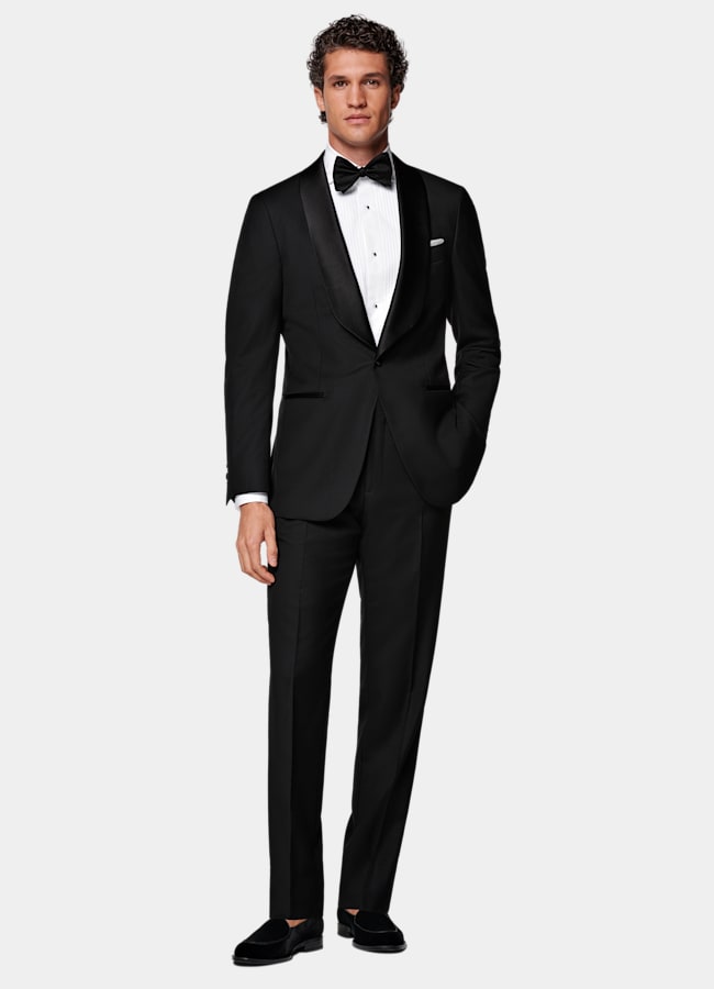 SUITSUPPLY All Season Pure S110's Wool by Vitale Barberis Canonico, Italy Black Tailored Fit Havana Tuxedo