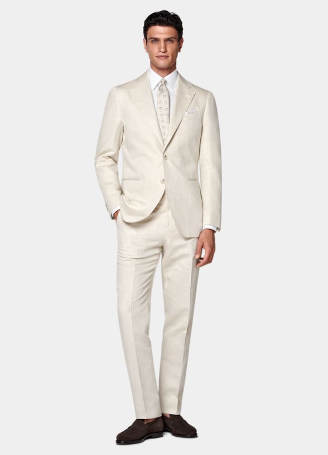 SUITSUPPLY Sommer Leinen Baumwolle von Di Sondrio, Italien Havana Anzug sand Tailored Fit
