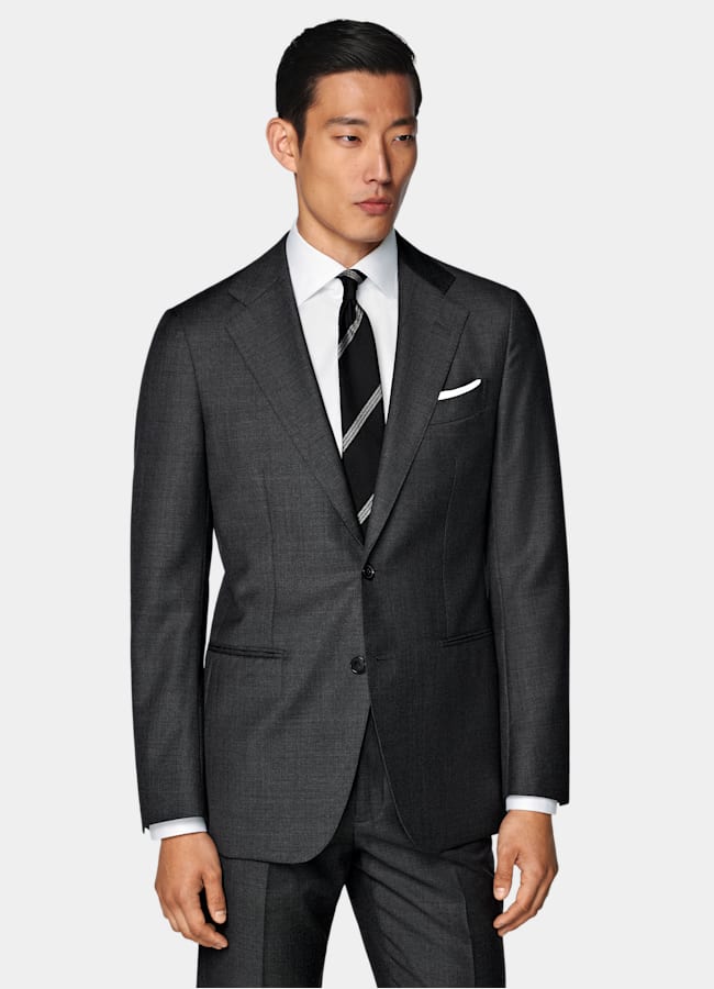 SUITSUPPLY All Season Pura lana S110s de Vitale Barberis Canonico, Italia Traje Havana gris oscuro corte Tailored