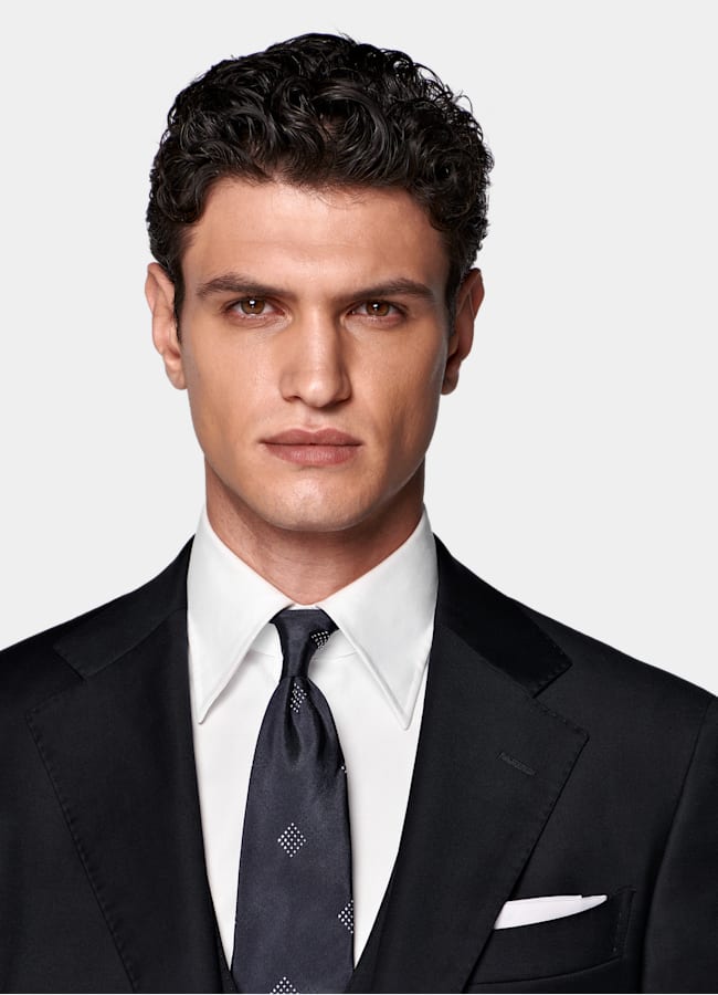 SUITSUPPLY All Season Pure S110's Wool by Vitale Barberis Canonico, Italy Navy Three-Piece Tailored Fit Havana Suit