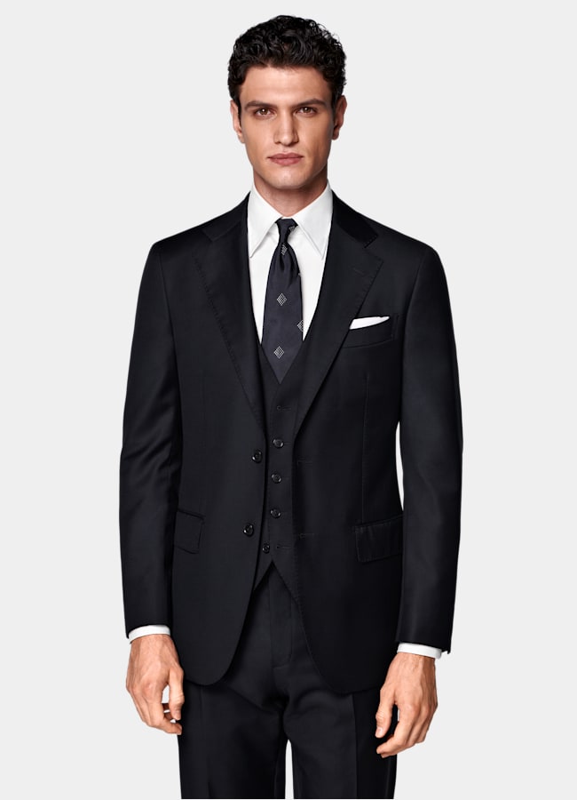 SUITSUPPLY All Season Pure S110's Wool by Vitale Barberis Canonico, Italy Navy Three-Piece Tailored Fit Havana Suit