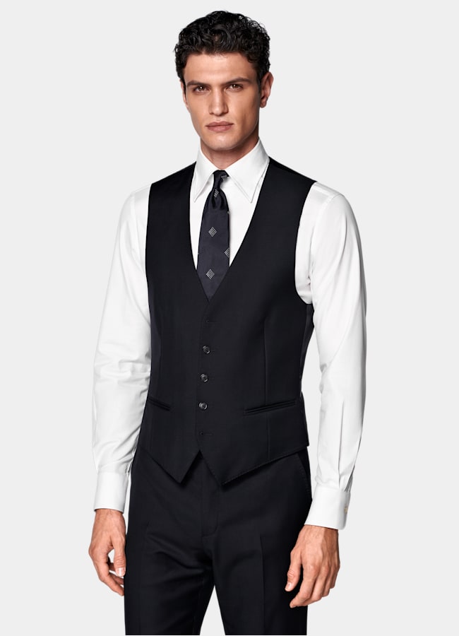 SUITSUPPLY All Season Pure S110's Wool by Vitale Barberis Canonico, Italy Navy Three-Piece Tailored Fit Havana Suit