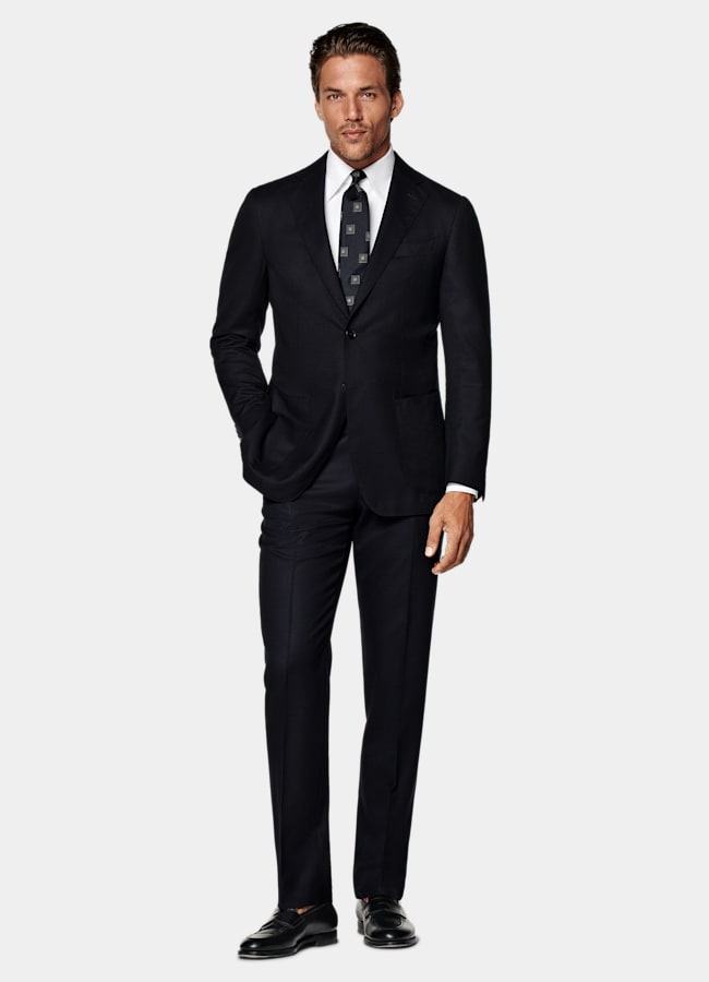 SUITSUPPLY Winter Pure S120's Flannel Wool by Vitale Barberis Canonico, Italy Navy Tailored Fit Havana Suit