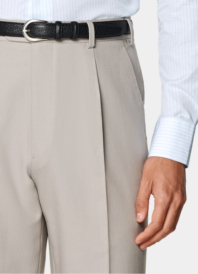 SUITSUPPLY All season Laine 4 fils sans repassage par Rogna, Italie Costume Roma coupe Relaxed taupe clair