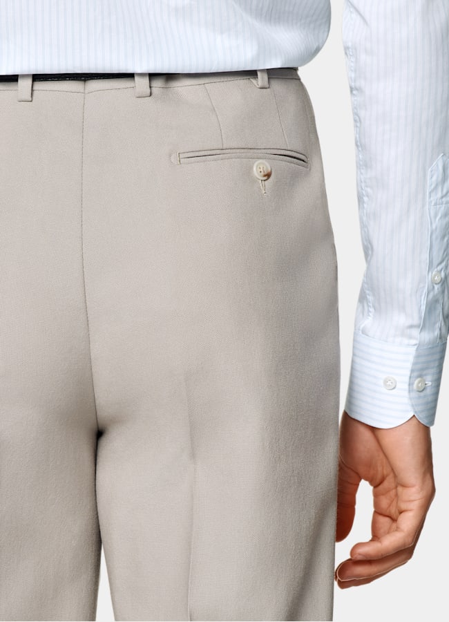 SUITSUPPLY All season Laine 4 fils sans repassage par Rogna, Italie Costume Roma coupe Relaxed taupe clair