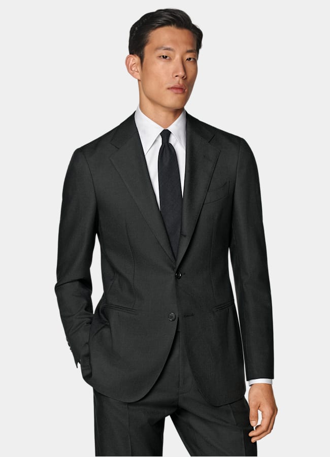 SUITSUPPLY All Season Wrinkle-Free 4-Ply Wool by Rogna, Italy Dark Green Tailored Fit Havana Suit