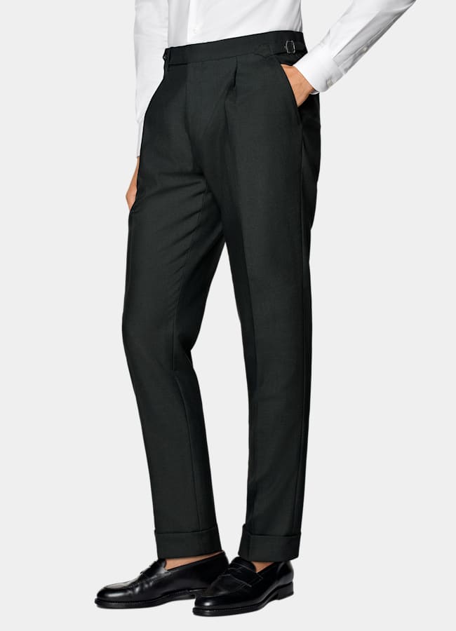 SUITSUPPLY All Season Wrinkle-Free 4-Ply Wool by Rogna, Italy Dark Green Tailored Fit Havana Suit