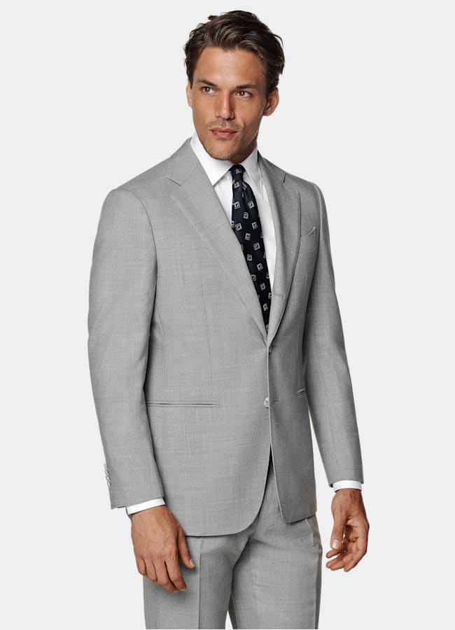 SUITSUPPLY All Season Wrinkle-Free 4-Ply Wool by Rogna, Italy Light Grey Tailored Fit Havana Suit