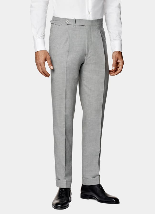 SUITSUPPLY All Season Wrinkle-Free 4-Ply Wool by Rogna, Italy Light Grey Tailored Fit Havana Suit