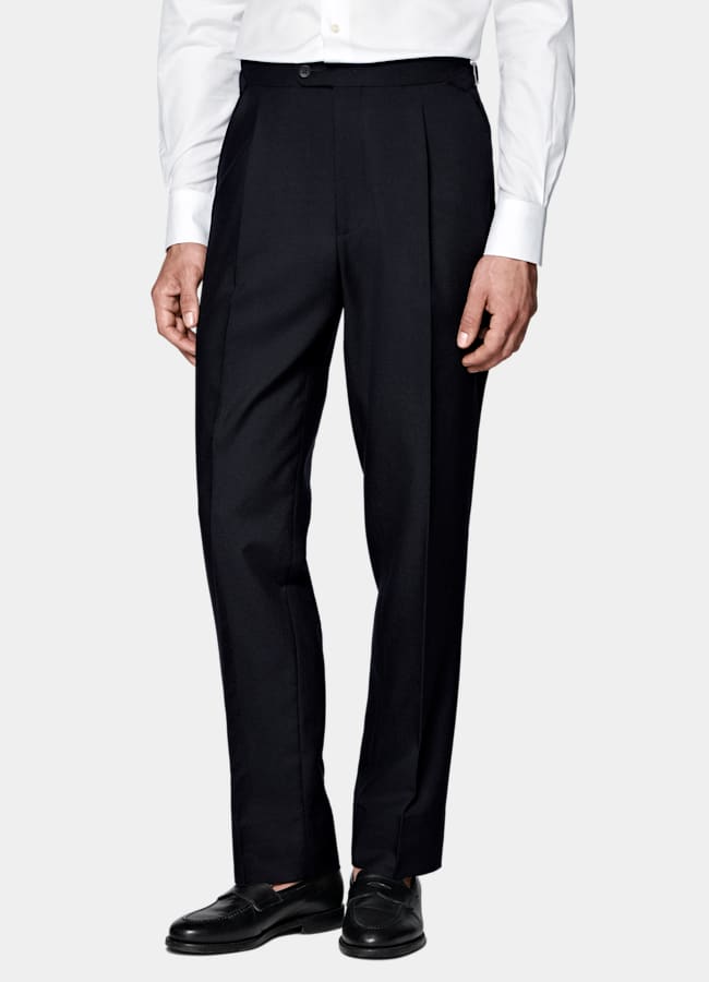 SUITSUPPLY All Season Lana de 4 cabos sin arrugas de Rogna, Italia Traje Havana azul marino corte Tailored