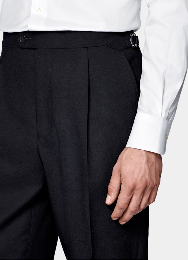 SUITSUPPLY All Season Lana de 4 cabos sin arrugas de Rogna, Italia Traje Havana azul marino corte Tailored