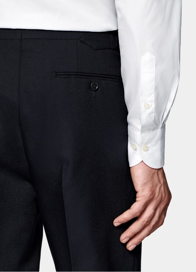 SUITSUPPLY All Season Lana de 4 cabos sin arrugas de Rogna, Italia Traje Havana azul marino corte Tailored