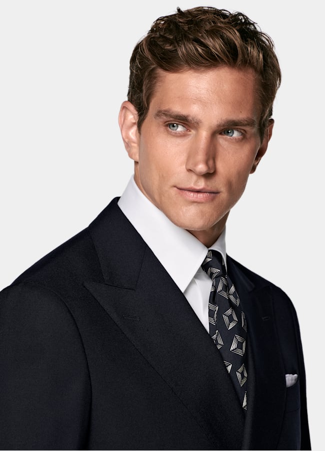 SUITSUPPLY All season Knitterfreie 4fach-Schurwolle von Rogna, Italien Havana Anzug navy Tailored Fit