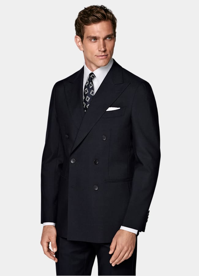 SUITSUPPLY All season Knitterfreie 4fach-Schurwolle von Rogna, Italien Havana Anzug navy Tailored Fit