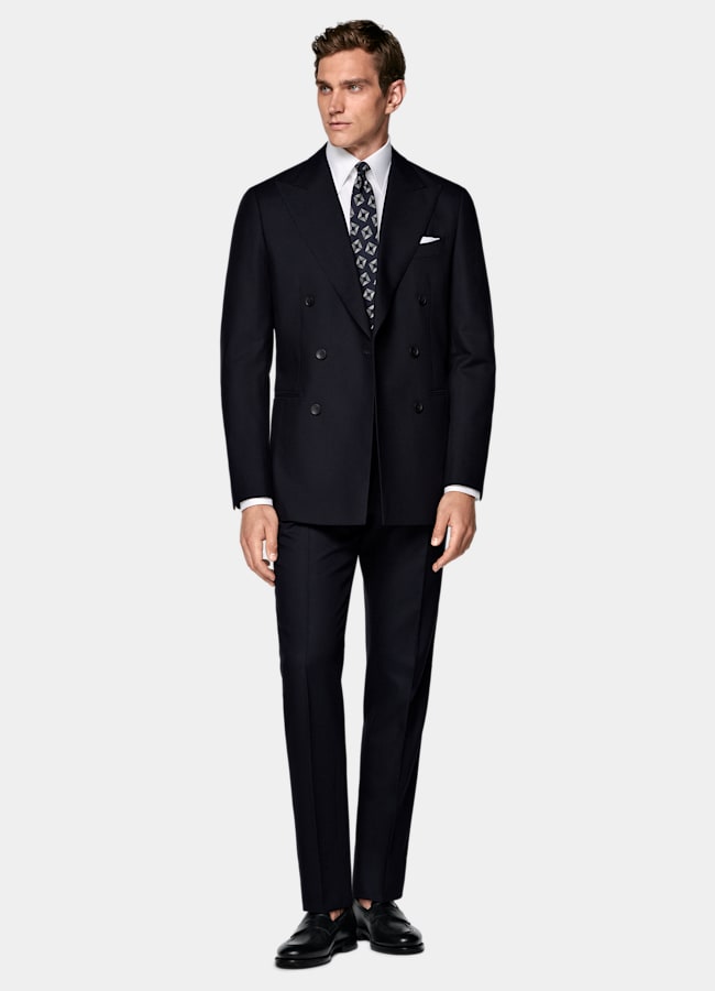 SUITSUPPLY All season Knitterfreie 4fach-Schurwolle von Rogna, Italien Havana Anzug navy Tailored Fit
