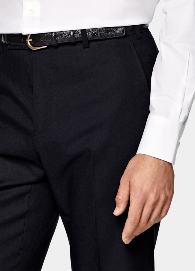 SUITSUPPLY All season Knitterfreie 4fach-Schurwolle von Rogna, Italien Havana Anzug navy Tailored Fit