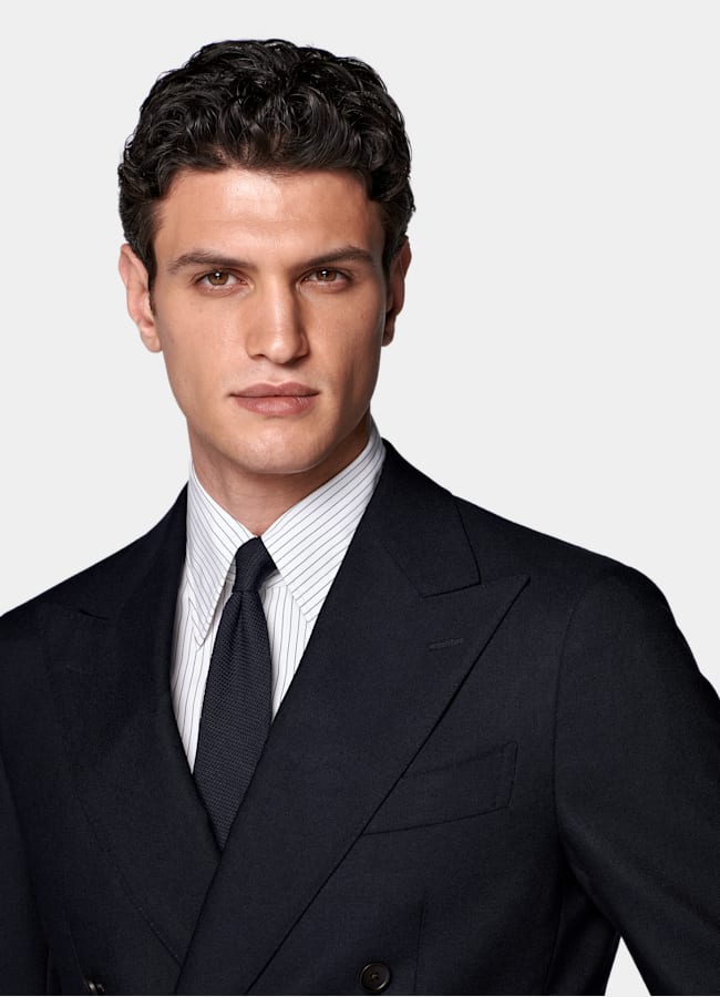 SUITSUPPLY All Season Lana de 4 cabos sin arrugas de Rogna, Italia Traje Havana azul marino corte Tailored