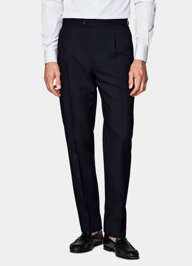 SUITSUPPLY All Season Lana de 4 cabos sin arrugas de Rogna, Italia Traje Havana azul marino corte Tailored