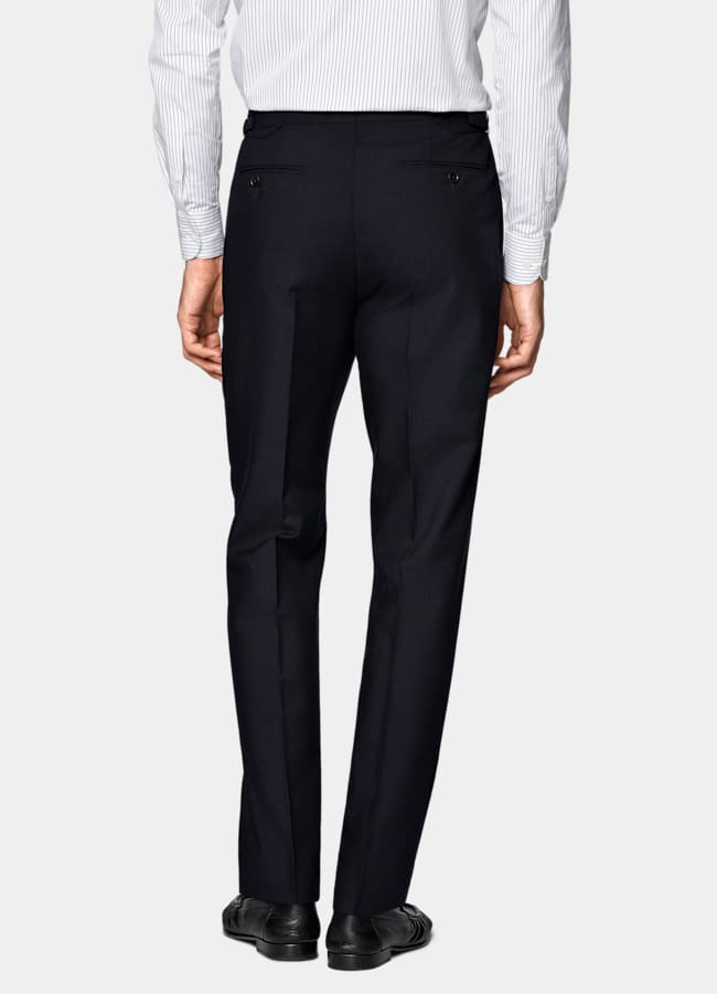 SUITSUPPLY All Season Lana de 4 cabos sin arrugas de Rogna, Italia Traje Havana azul marino corte Tailored