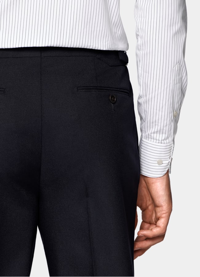 SUITSUPPLY All Season Lana de 4 cabos sin arrugas de Rogna, Italia Traje Havana azul marino corte Tailored