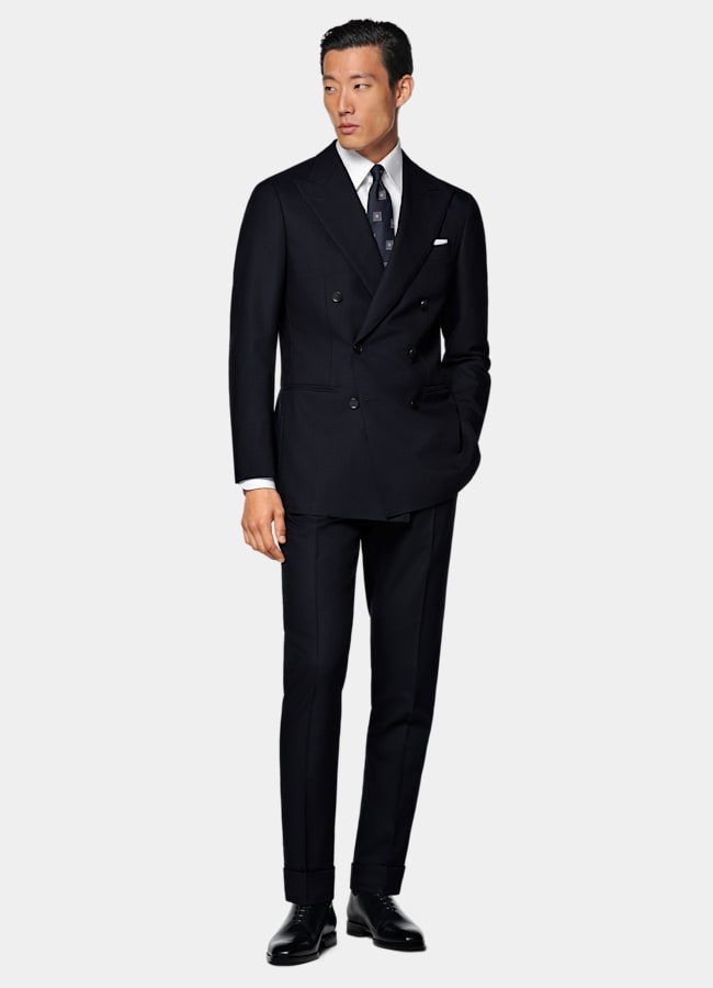 SUITSUPPLY All Season Wrinkle-Free 4-Ply Wool by Rogna, Italy Navy Tailored Fit Havana Suit