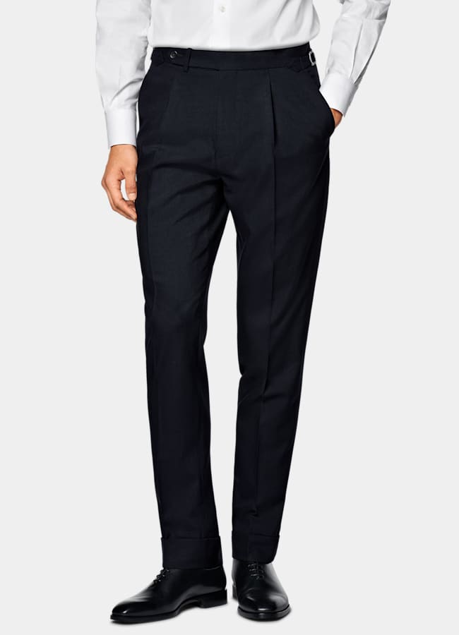 SUITSUPPLY All Season Wrinkle-Free 4-Ply Wool by Rogna, Italy Navy Tailored Fit Havana Suit