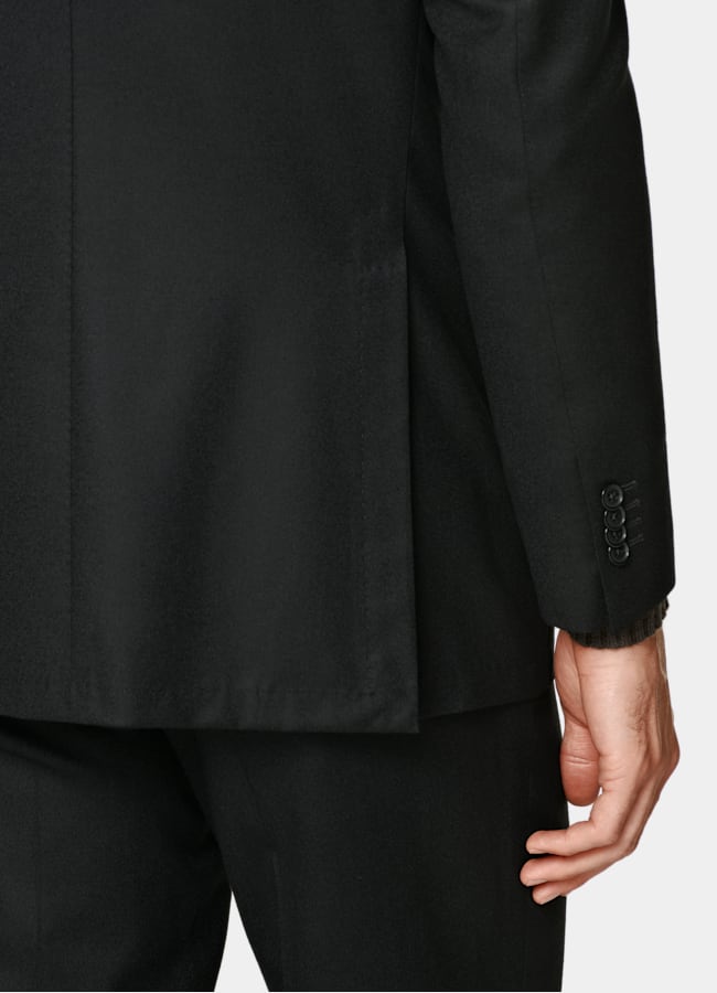 SUITSUPPLY Winter Pure S120's Wool Flannel by Vitale Barberis Canonico, Italy Black Relaxed Fit Roma Suit