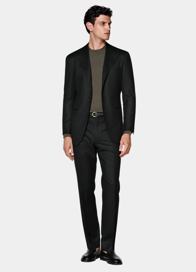 SUITSUPPLY Winter Pure S120's Wool Flannel by Vitale Barberis Canonico, Italy Black Relaxed Fit Roma Suit