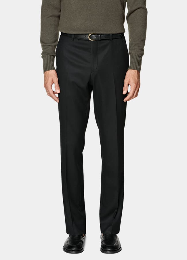 SUITSUPPLY Winter Pure S120's Wool Flannel by Vitale Barberis Canonico, Italy Black Relaxed Fit Roma Suit