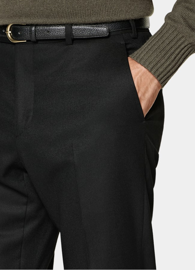 SUITSUPPLY Winter Pure S120's Wool Flannel by Vitale Barberis Canonico, Italy Black Relaxed Fit Roma Suit