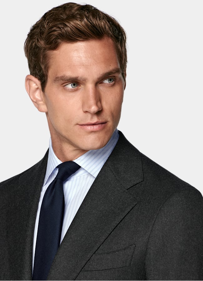 SUITSUPPLY Invierno Franela de pura lana S120s de Vitale Barberis Canonico, Italia Traje Havana gris oscuro corte Tailored