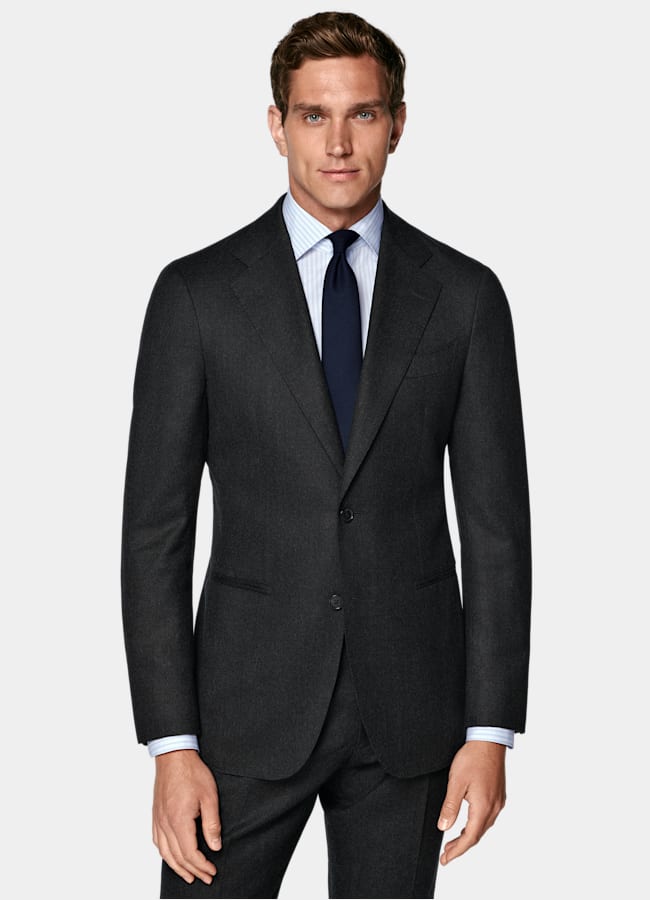 SUITSUPPLY Invierno Franela de pura lana S120s de Vitale Barberis Canonico, Italia Traje Havana gris oscuro corte Tailored