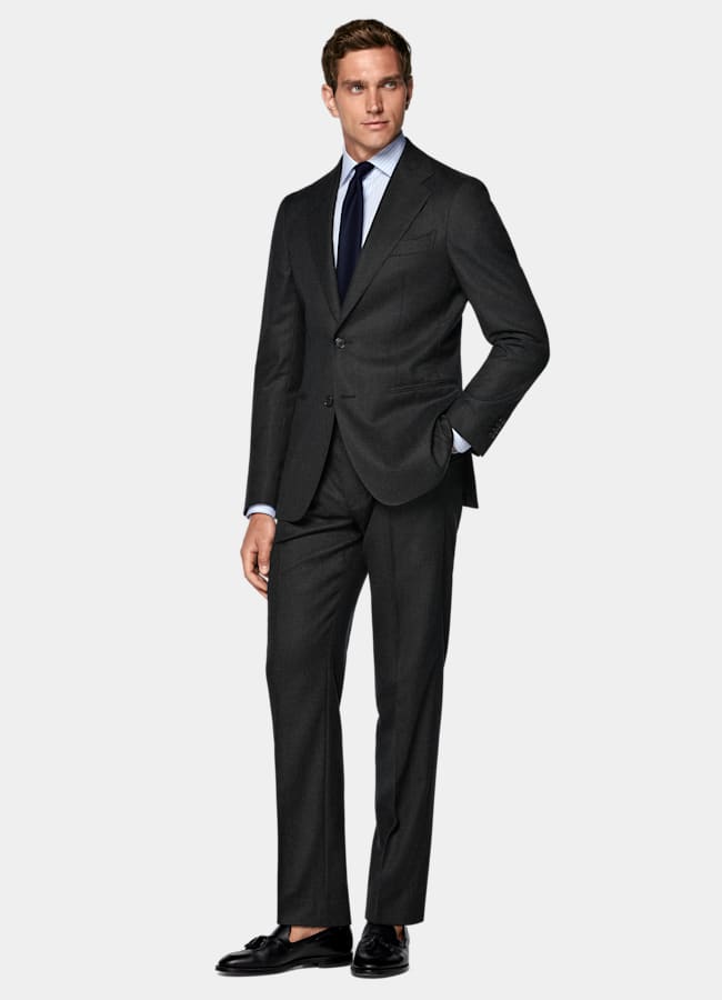 SUITSUPPLY Invierno Franela de pura lana S120s de Vitale Barberis Canonico, Italia Traje Havana gris oscuro corte Tailored