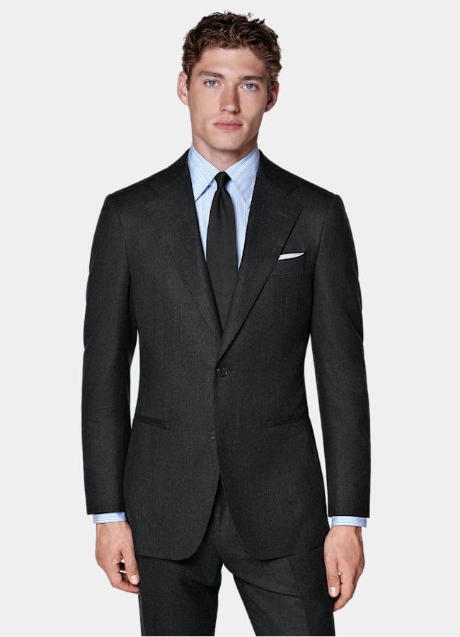 SUITSUPPLY Winter Pure S120's Flannel Wool by Vitale Barberis Canonico, Italy Dark Grey Tailored Fit Havana Suit