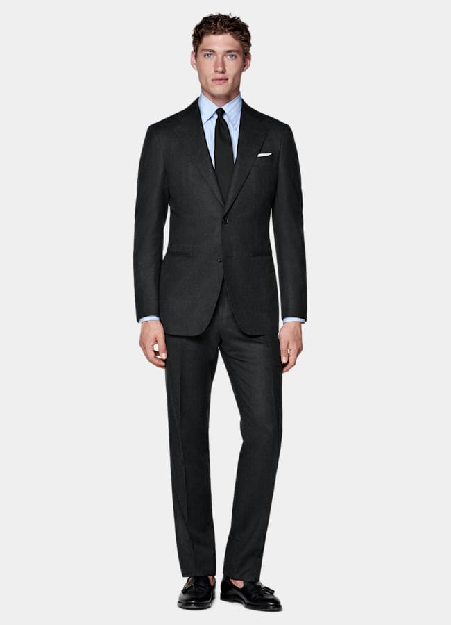 SUITSUPPLY Winter Pure S120's Flannel Wool by Vitale Barberis Canonico, Italy Dark Grey Tailored Fit Havana Suit