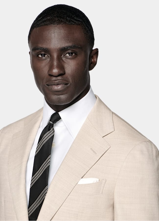 SUITSUPPLY All Season Wrinkle-Free 4-Ply Wool by Rogna, Italy Sand Tailored Fit Havana Suit