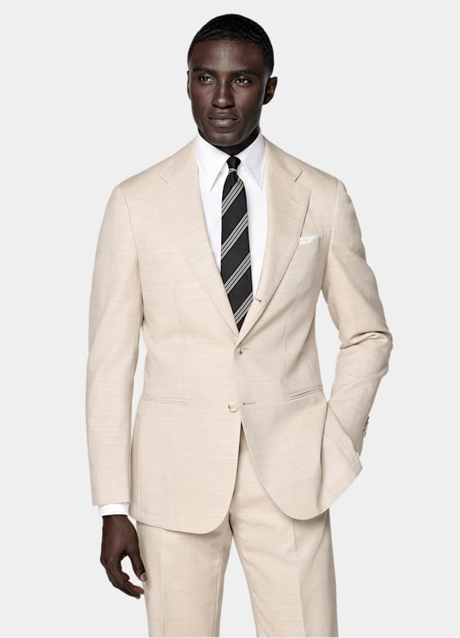 SUITSUPPLY All Season Wrinkle-Free 4-Ply Wool by Rogna, Italy Sand Tailored Fit Havana Suit