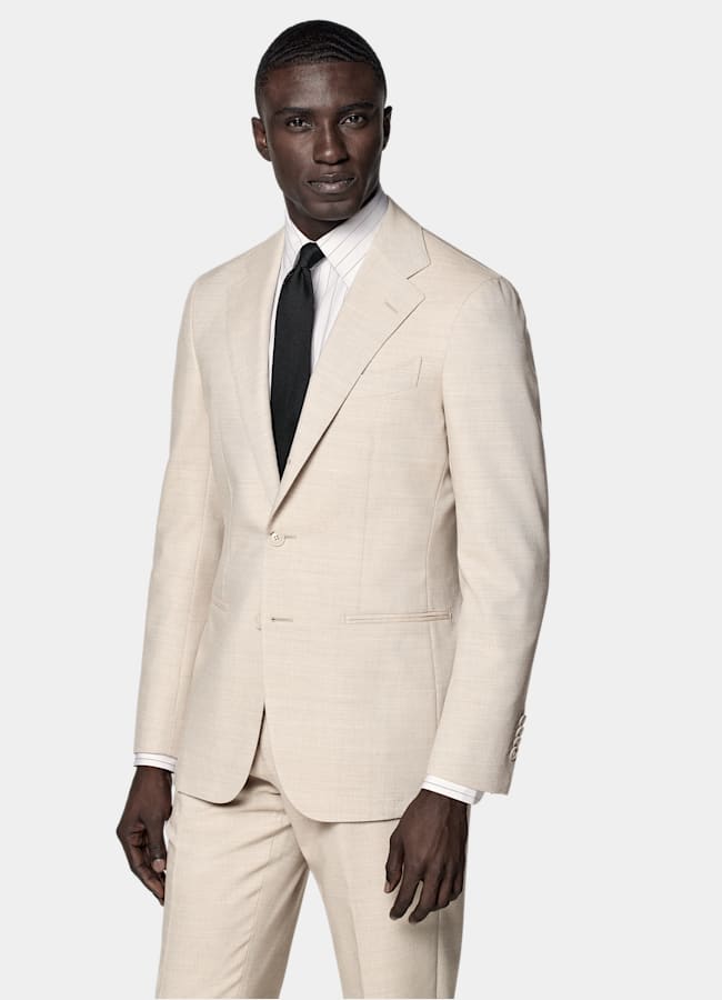 SUITSUPPLY All Season Wrinkle-Free 4-Ply Wool by Rogna, Italy Sand Tailored Fit Havana Suit