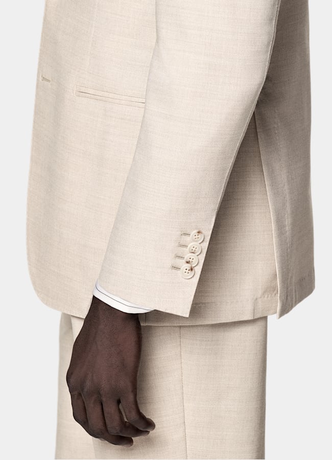 SUITSUPPLY All Season Wrinkle-Free 4-Ply Wool by Rogna, Italy Sand Tailored Fit Havana Suit