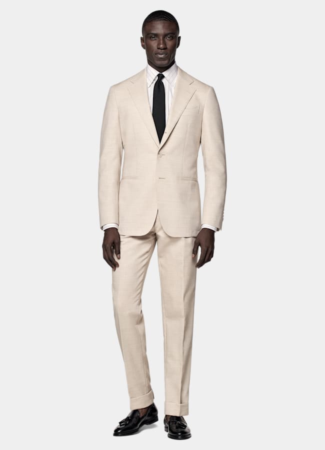 SUITSUPPLY All Season Wrinkle-Free 4-Ply Wool by Rogna, Italy Sand Tailored Fit Havana Suit